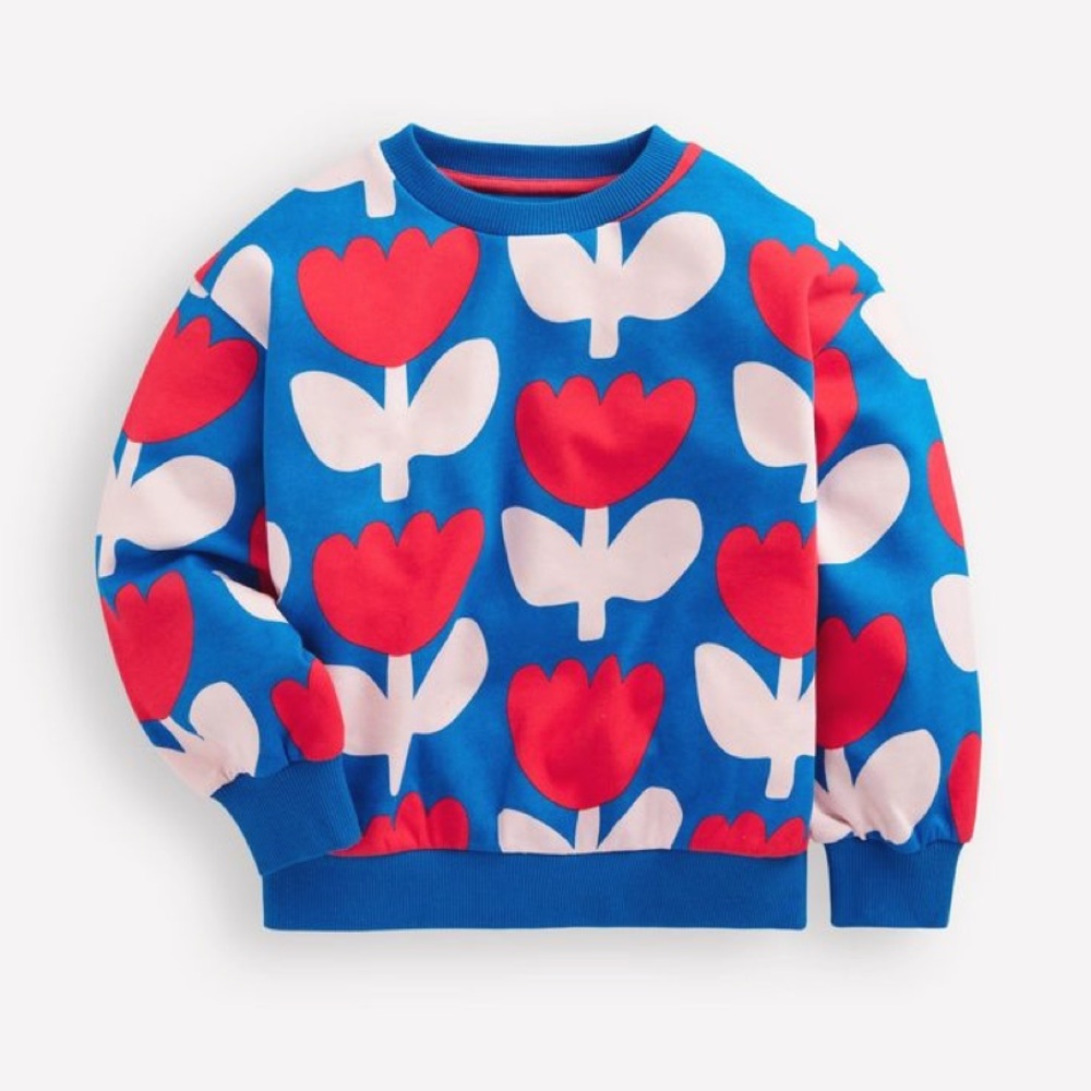 Mini Boden - Printed Sweatshirt and Joggers - Kingfisher Blue Bold Floral Tulips - Picture 8 of 10